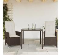 vidaXL Ensemble Bistro 3 pièces avec coussins Marron Poly Rattan
