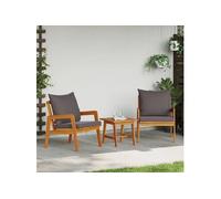 Ensemble de Bistro 3 Pièces avec Coussins en Bois d Acacia