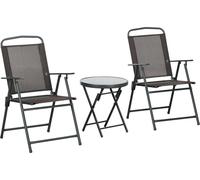 Ensemble de bistro 3 pièces en métal, ensemble de meubles de jardin résistant aux intempéries avec table pliante en verre, chaises de jardin, ensemble de meubles de balcon d'extérieur, groupe de siège