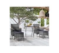 vidaXL Ensemble de jardin bistrot 5 pièces Poly rotin et verre trempé Gris