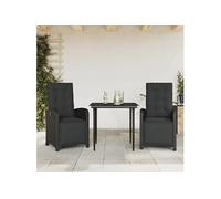 vidaXL Ensemble Bistro 3 pièces avec coussins Noir Poly Rattan