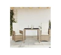 vidaXL Ensemble de jardin bistrot 3 pièces avec coussins Beige Poly Rattan