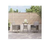 vidaXL Ensemble de bistro de jardin 3 pcs coussins gris poly rotin, ensemble de bistrot, ensemble de bistrot extérieur, 3187418 Gris G