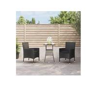 vidaXL Ensemble de jardin bistrot 3 pièces avec coussins noir Poly rotin