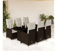 vidaXL Ensemble de jardin bistrot 7 pièces avec coussins Marron Poly rotin