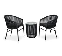 vidaXL Ensemble bistro 3 pièces en rotin PE avec coussins, résistant aux intempéries - Noir
