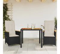 vidaXL Ensemble Bistro 3 pièces avec coussins Noir Poly Rattan