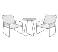 Ensemble de bistrot 3 pièces, structure métallique thermolaquée, tissu en maille respirante, table de 76 cm de diamètre, capacité de charge des chaises : 113 kg, finition résistante aux intempéries