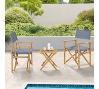 Ensemble de bistrot « Capistrello » 3 pièces, comprenant 1 table et 2 chaises pliantes en bois d'eucalyptus, gris
