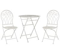 Ensemble de Bistrot en Métal Blanc Cassé Table et 2 Chaises Pliantes Balcon