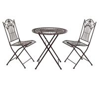 Ensemble de bistrot Moritz 3 pièces pliable, brun antique - Ensemble de mobilier de jardin en métal - Table pliante Ø 69,5 cm avec 2 chaises pliantes - Ensemble de salon vintage pour jardin ou terrass