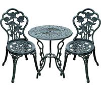 Ensemble de bistrot Outsunny, 3 pièces, ensemble de jardin vert antique, en fonte d'aluminium, mobilier de balcon comprenant une table et 2 chaises, résistant aux intempéries, ensemble de salon de ter