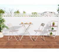Ensemble de bistrot Zubaliya, 3 pièces - Beige - Pliable et résistant aux intempéries - Acier avec revêtement e-coating