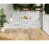 Ensemble de bistrot Zubaliya, 3 pièces - Blanc - Pliable et résistant aux intempéries - Acier avec revêtement E-Coating