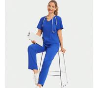 Ensemble de blouse et pantalon de travail pour infirmière de dentaire pour femmes, vêtements durables pour centre de beauté, Top col V et pantalon cargo, convient pour le port quotidien au printemps L