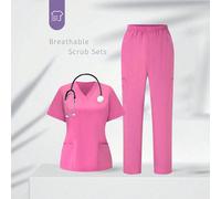 Ensemble de blouses de travail : Top à col en V à manches courtes et pantalon, uniforme de travail pour les professionnels de la santé L,M,S,XL,XSUnicoloreTissu tissé