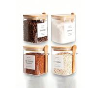 Ensemble de bocaux en verre, bocal en verre, couvercle en bambou, cuillère en bambou, bocal en verre borosilicaté de haute qualité, bocal de stockage hermétique de grande capacité avec cuillère en bam