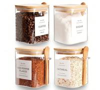 Ensemble de bocaux en verre, bocal en verre, couvercle en bambou, cuillère en bambou, bocal en verre borosilicaté de haute qualité, bocal de stockage hermétique de grande capacité avec cuillère en bam