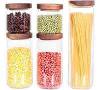 Ensemble de bocaux en verre pour la cuisine, contenants de conservation en verre avec couvercles hermétiques en bois d'acacia pour le café en grains, la farine, le sucre, le riz et les spaghettis. [Ch