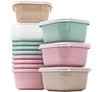 Ensemble de boîtes de conservation alimentaires - Boîtes en plastique - Idéales pour la préparation des repas - Design empilable - 12 pièces de 300 ml - Assortiment de couleurs