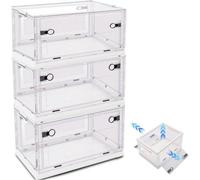 Ensemble de boîtes de rangement Famanu, pliables, avec roulettes, ouverture à 3 voies, empilables, 40 litres, blanches