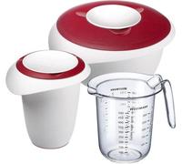 Ensemble de bols à mélanger Famanu, 3 pièces : 1 bol à mélanger de 2,5 litres, 1 récipient à mélanger de 1 litre, 1 verseuse de 1 litre, en plastique, blanc/rouge/transparent