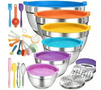 Ensemble de bols à mélanger - SLW06-DC - Acier inoxydable - Couvercles hermétiques - Empilable pour gagner de la place - Accessoires râpe - Cuillères doseuses - Ustensiles en silicone
