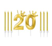 Ensemble de Bougies D'anniversaire,Bougie Anniversaire Métallique Bougie Numéro 20 avec 6 Bougies Longues,Bougies D'anniversaire pour Gâteau pour Filles,Garçons,Décorations de Fête D'anniversaire