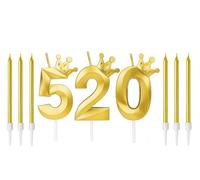 Ensemble de Bougies D'anniversaire,Bougie Anniversaire Métallique Bougie Numéro 520 avec 6 Bougies Longues,Bougies D'anniversaire pour Gâteau pour Filles,Garçons,Décorations de Fête D'anniversaire