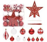 vidaXL Ensemble de boules de Noël 64 pcs Rouge et blanc