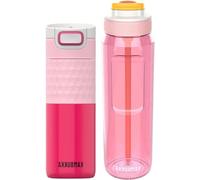 Ensemble de bouteilles - Lot de deux gourdes isothermes - Hydratation en déplacement - Conception anti-fuite - 1,5 litre - Rose