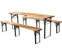 Ensemble de brasserie Nature 220 cm, 3 pièces, avec 1 table pliante et 2 bancs de brasserie, pin massif, pliable, jusqu'à 200 kg