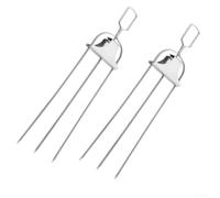 Ensemble de brochettes plates en acier inoxydable avec poussoir de sécurité - Design à triple broche pour éviter le roulement - Outils de barbecue réutilisables pour la cuisine en plein air 38,1 cm (2