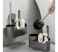 Ensemble de brosse de toilette à ventouse sans perçage, accessoire de salle de bain gain de place avec plateau de rangement, outil de nettoyage de salle de bain pour les zones difficiles d'accès, arti