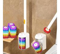 Ensemble de brosse de toilette jetable avec bac de rangement à ouverture/fermeture automatique, rangement mural, kit de brosse de toilette à long manche, convient pour la salle de bain et le camping-c