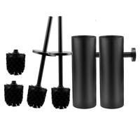 Ensemble de brosse de WC 2 pièces avec 2 têtes de rechange, aucun perçage nécessaire, support en acier inoxydable, montage mural ou sur pied avec couvercle, long manche pour la salle de bains | Noir m