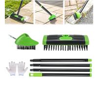 Ensemble de brosse multifonction 3 en 1 avec tête métallique, outil de désherbage pour pavés, terrasse, brosse télescopique avec poignée réglable de 140 cm pour jardin, allée, algues et débris, vert