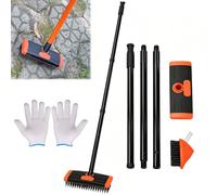 Ensemble de brosse multifonction 3 en 1 avec tête métallique, outil de désherbage pour pavés, terrasse, brosse télescopique avec poignée réglable de 140 cm pour jardin, allée, algues et débris, orange