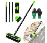 Ensemble de brosse polyvalente 3 en 1 avec tête métallique et racloir, outil de nettoyage de la mousse, poignée amovible pour jardin, allée, vert