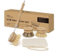 Ensemble de brosses à vaisselle en bambou avec têtes interchangeables, pour un nettoyage durable