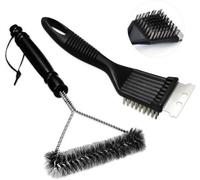 Ensemble de brosses de grill Ibzoa® Profi, 2 pièces, en acier inoxydable, avec grattoir et manche en PE résistant à la chaleur – pour un nettoyage efficace des grilles de barbecue en fonte