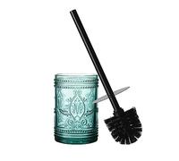 Ensemble de brosses de Nettoyage décoratives en Verre pour Cuvette de Toilette et Support pour Accessoires de Salle de Bain, Organisation, décoration - Bleu Sarcelle (Brosse et Support Uniquement)