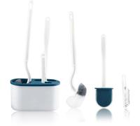 Ensemble de brosses de toilettes, 4 pièces, tête sphérique à 360°, poils souples, bleu