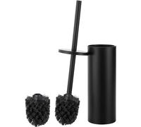 Ensemble de brosses de toilettes avec support, comprenant 2 têtes de brosse blanches et un support en acier inoxydable noir mat