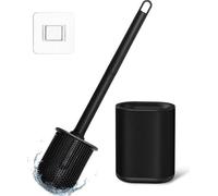 Ensemble de brosses de toilettes en silicone noir – poils souples, manche antidérapant – 1 pièce