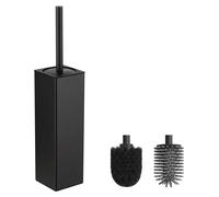 Ensemble de brosses de toilettes noir avec support, brosse de toilettes en métal avec 2 têtes, brosse de toilettes carrée en silicone à poser pour la salle de bains