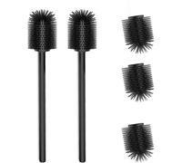 Ensemble de brosses pour toilettes en silicone Unyqoos®, comprenant 5 têtes de brosse interchangeables, 2 manches en acier inoxydable 304, tête de brosse de 7 cm, finition noire mate, nettoyage en pro