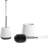 Ensemble de brosses WC Ibenzoa® – brosse WC flexible avec une tête de brosse large, système anti-gouttes, manche en acier inoxydable résistant à la rouille, support égouttoir et pince de nettoyage