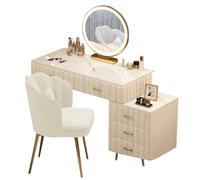 Ensemble de Bureau de Maquillage Moderne avec Chaise et Miroir, Coiffeuse avec tiroir de Rangement et Tabouret pour Chambre à Coucher