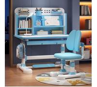 Ensemble de bureau et chaise pour enfant -Camp de lecture inclinable-Hauteur réglable-tiroir, crochets pour sac à dos-Bleu